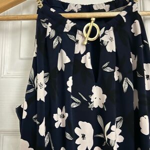Ivanka Trump Navy and White Floral A-Line Skirt